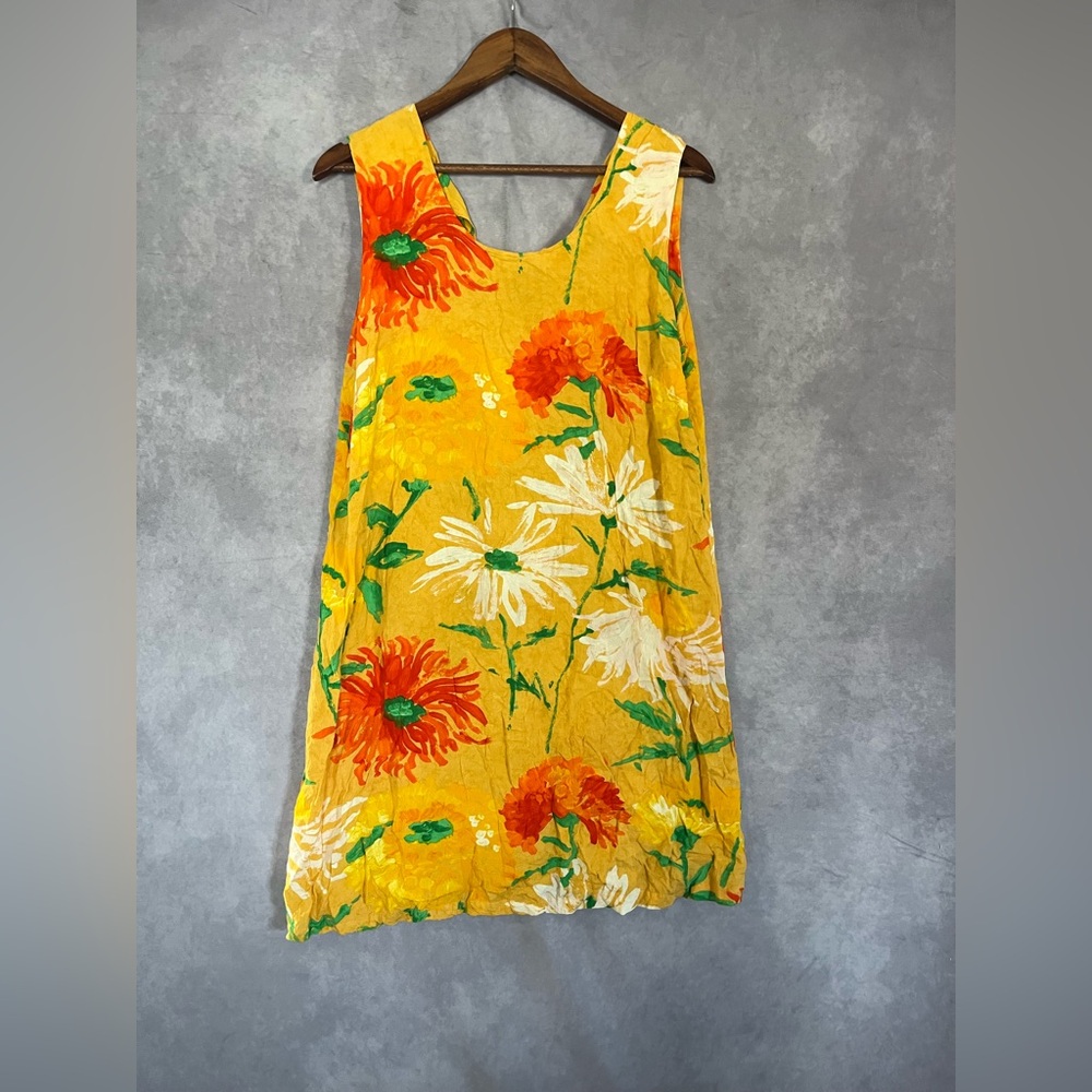 Jams World Spider Print Hawaiian Sleeveless Shift Dress Yellow Floral XL